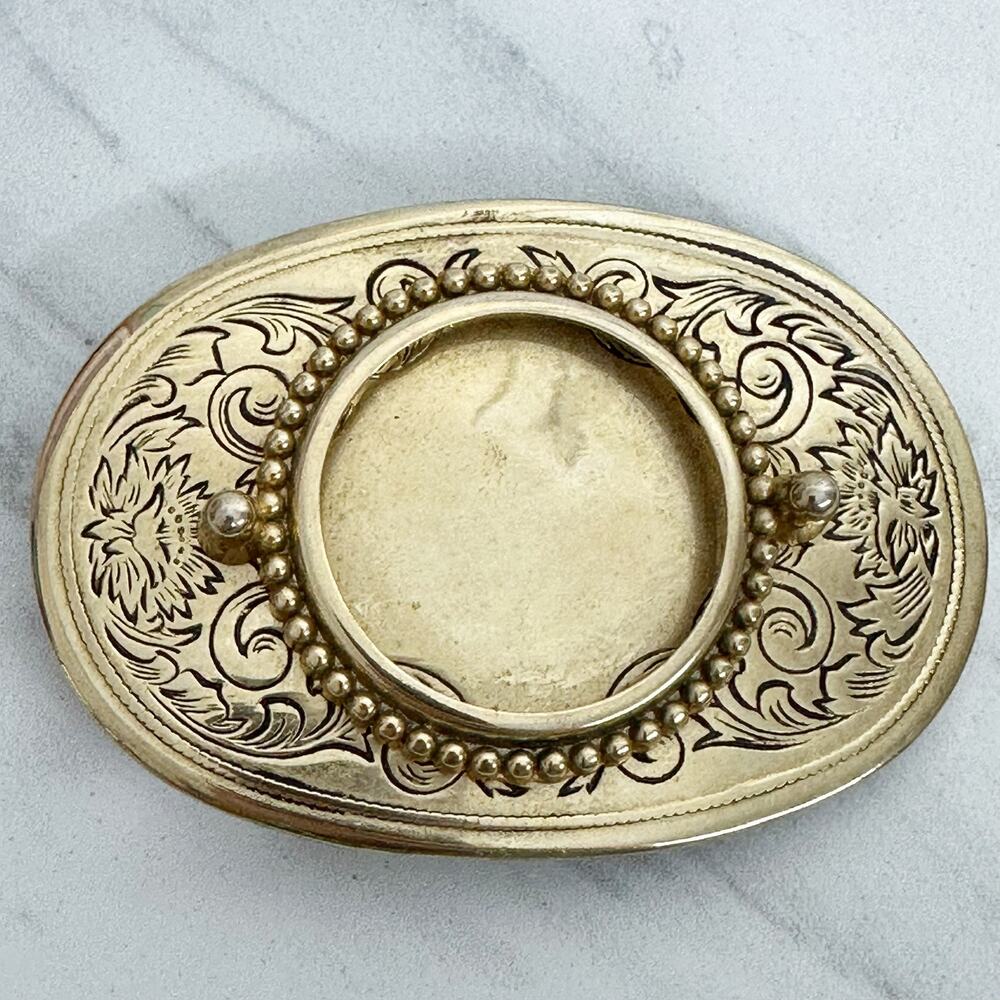 Vintage Floral Coin Stone Holder Belt Buckle Gold Tone ✨